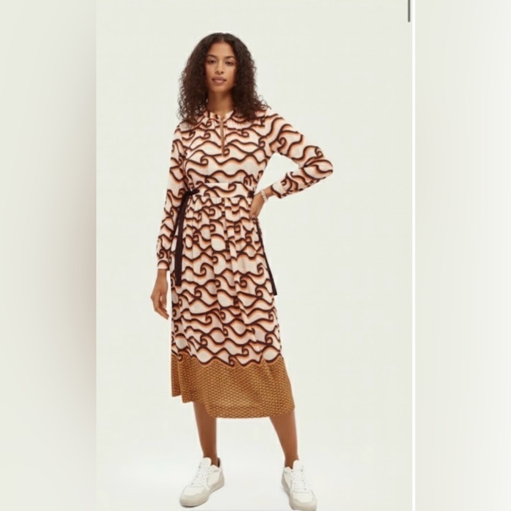 Scotch And Soda Retro Print Side Waist Tie Dress Size XS